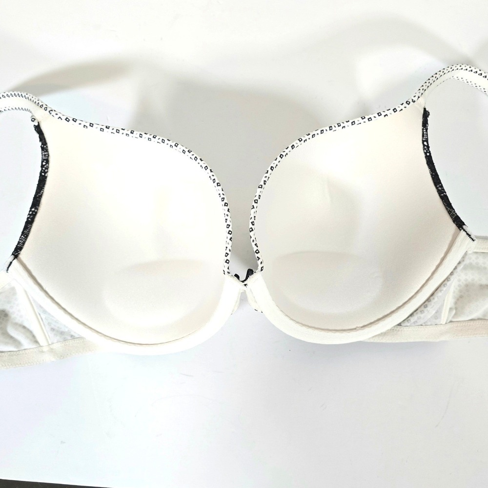 Cacique Smooth Boost Plunge Bra 42C White Black Polka Dot Lace Trim Underwire - Picture 6 of 8